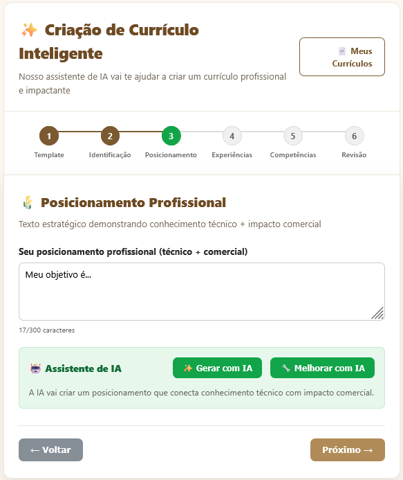 Criar CV - Passo 2