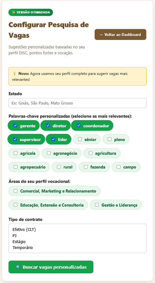 Configurar busca de vagas